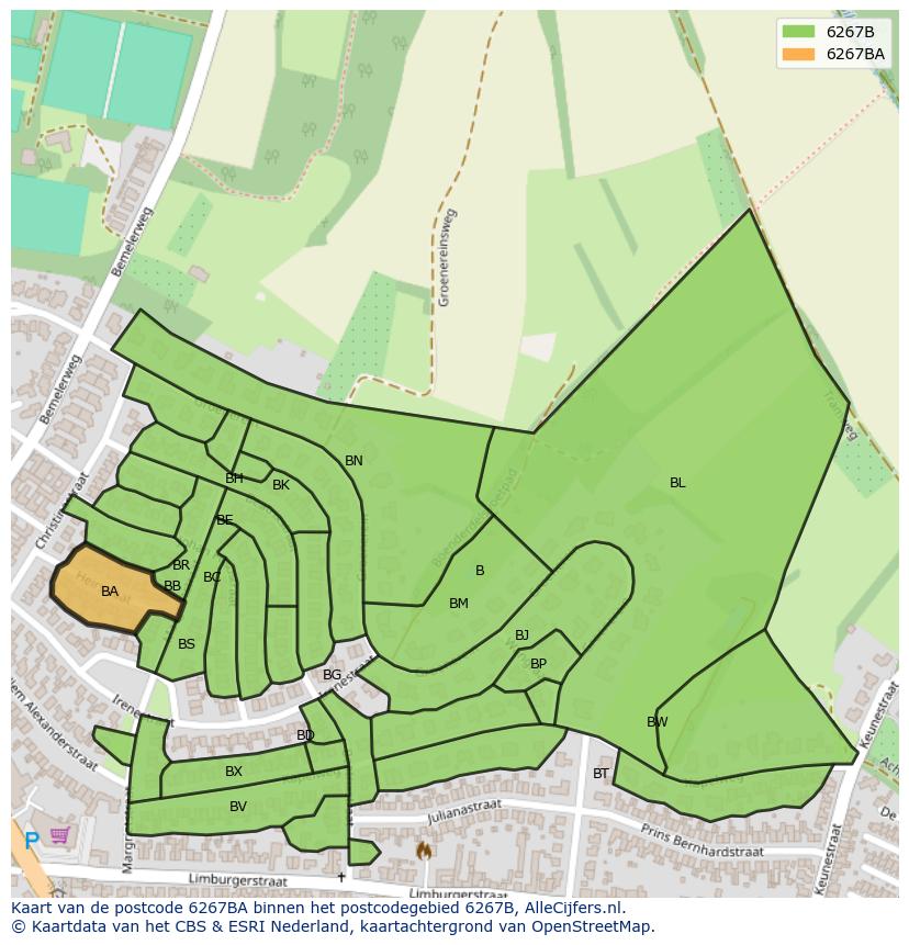 Afbeelding van het postcodegebied 6267 BA op de kaart.