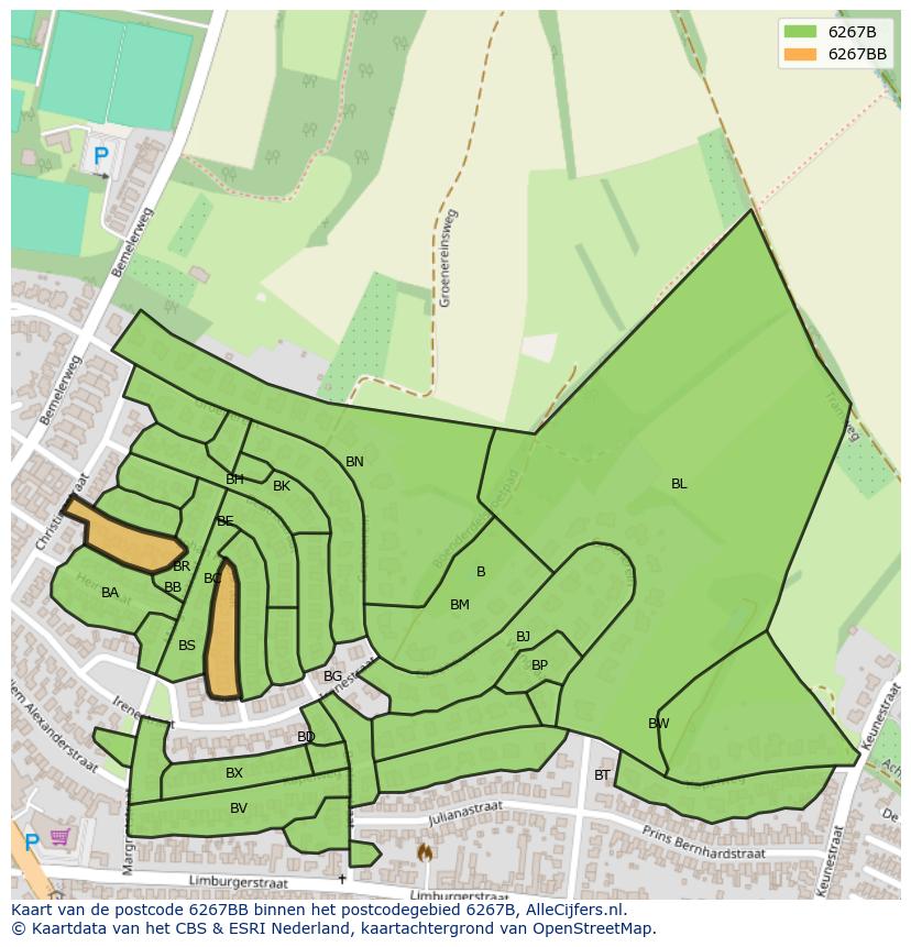 Afbeelding van het postcodegebied 6267 BB op de kaart.