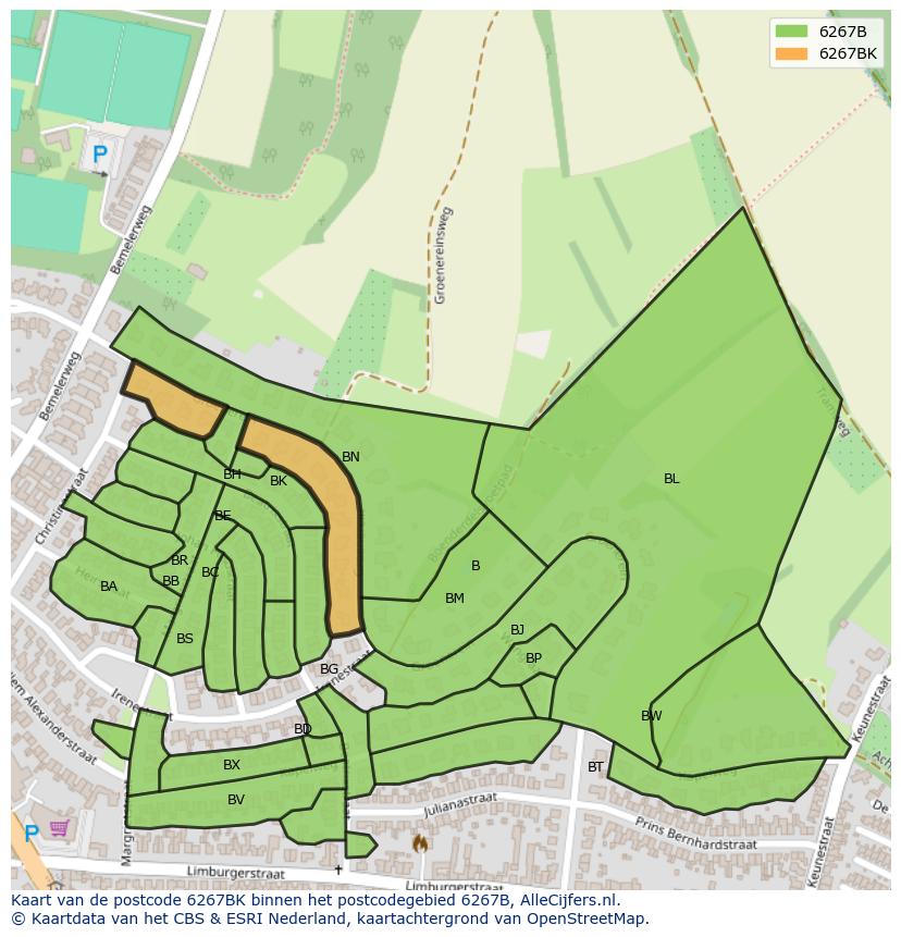 Afbeelding van het postcodegebied 6267 BK op de kaart.