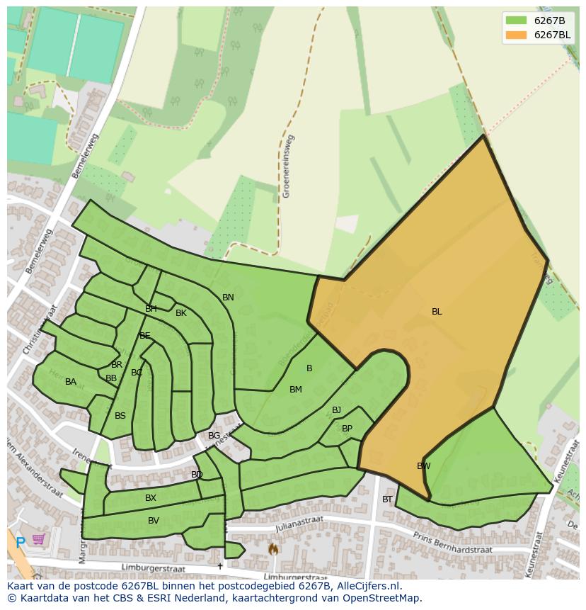 Afbeelding van het postcodegebied 6267 BL op de kaart.