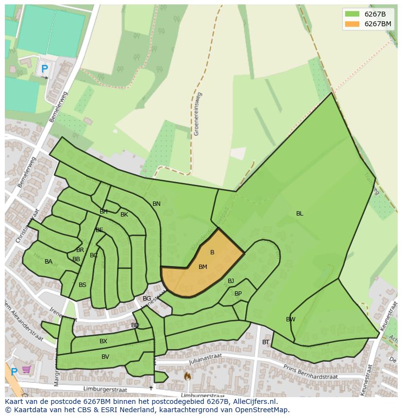 Afbeelding van het postcodegebied 6267 BM op de kaart.