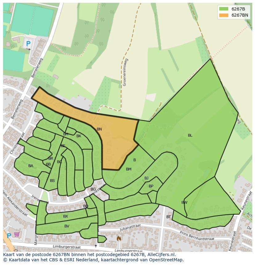 Afbeelding van het postcodegebied 6267 BN op de kaart.