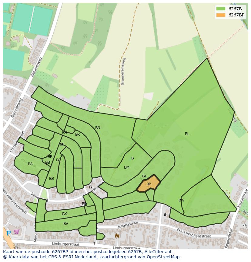 Afbeelding van het postcodegebied 6267 BP op de kaart.