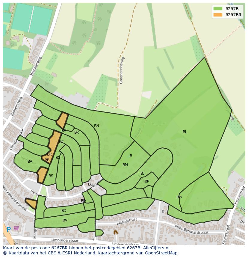 Afbeelding van het postcodegebied 6267 BR op de kaart.