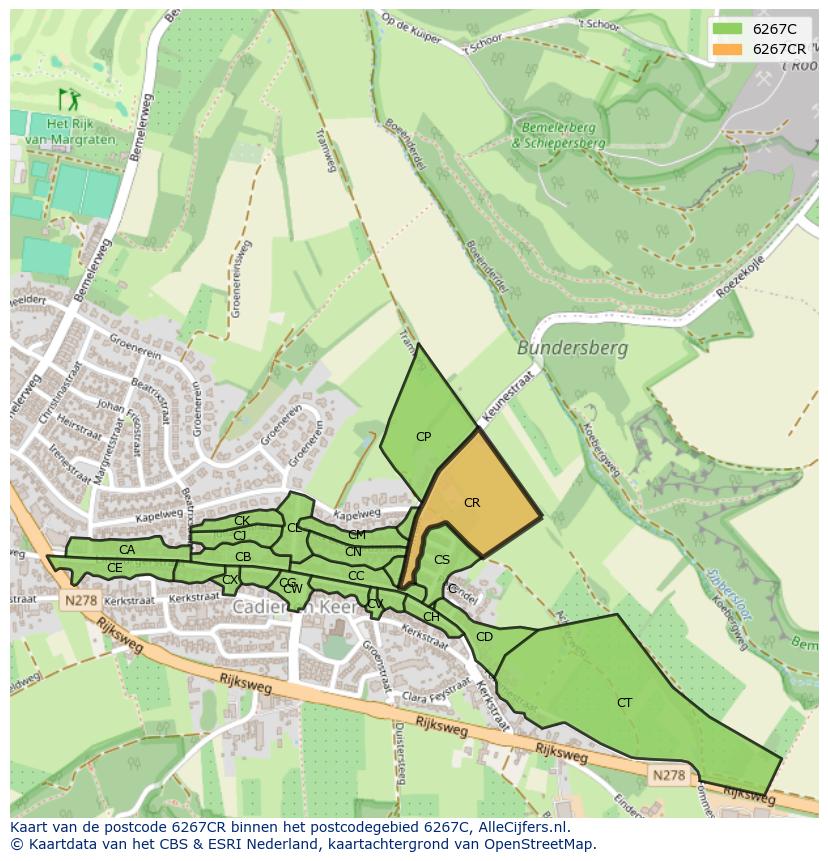 Afbeelding van het postcodegebied 6267 CR op de kaart.