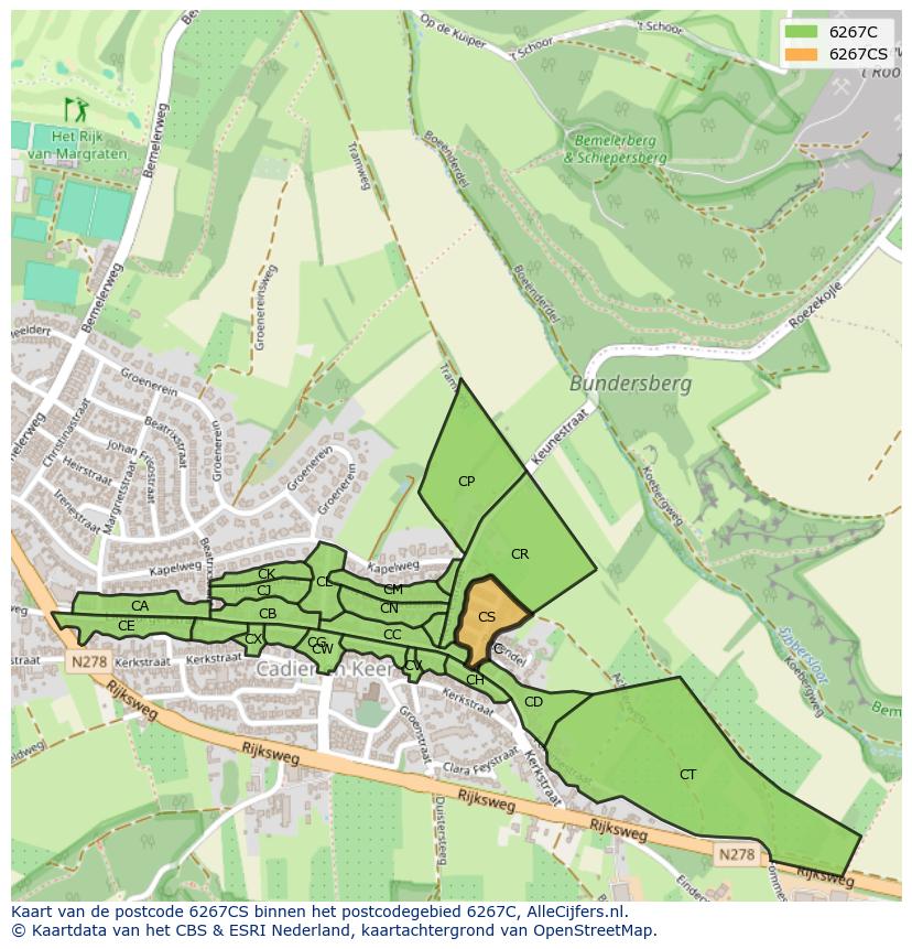 Afbeelding van het postcodegebied 6267 CS op de kaart.