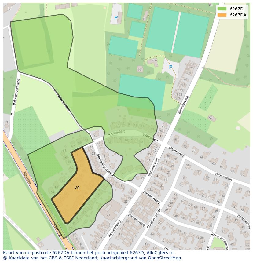 Afbeelding van het postcodegebied 6267 DA op de kaart.
