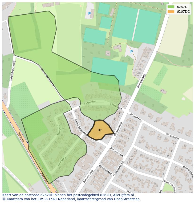 Afbeelding van het postcodegebied 6267 DC op de kaart.