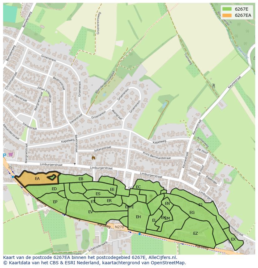 Afbeelding van het postcodegebied 6267 EA op de kaart.