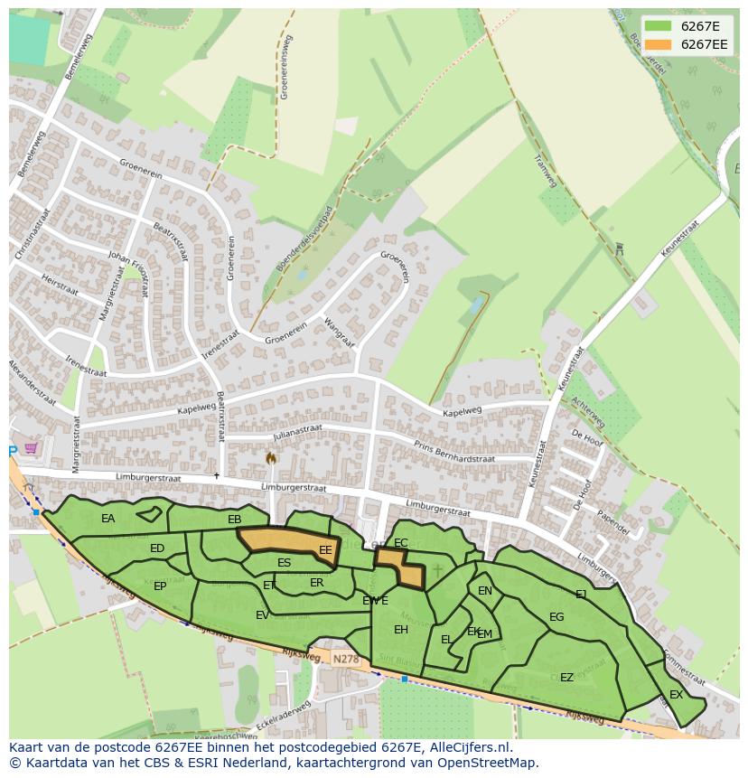 Afbeelding van het postcodegebied 6267 EE op de kaart.
