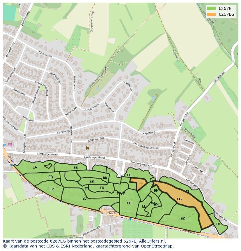 Afbeelding van het postcodegebied 6267 EG op de kaart.