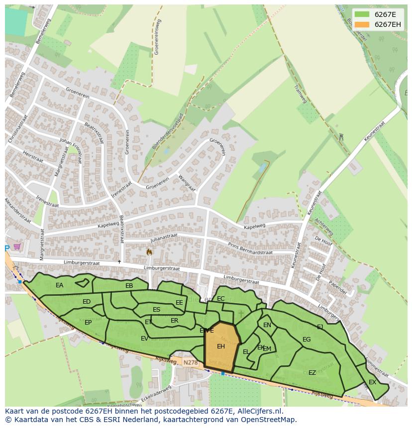 Afbeelding van het postcodegebied 6267 EH op de kaart.