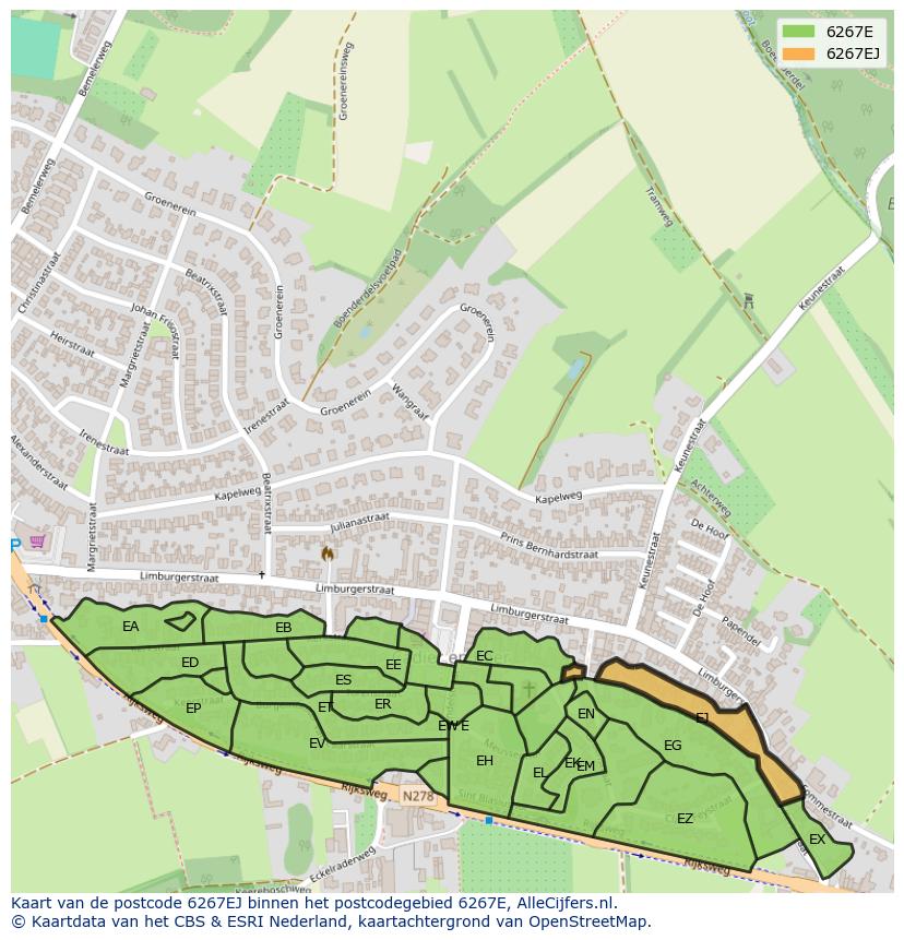 Afbeelding van het postcodegebied 6267 EJ op de kaart.