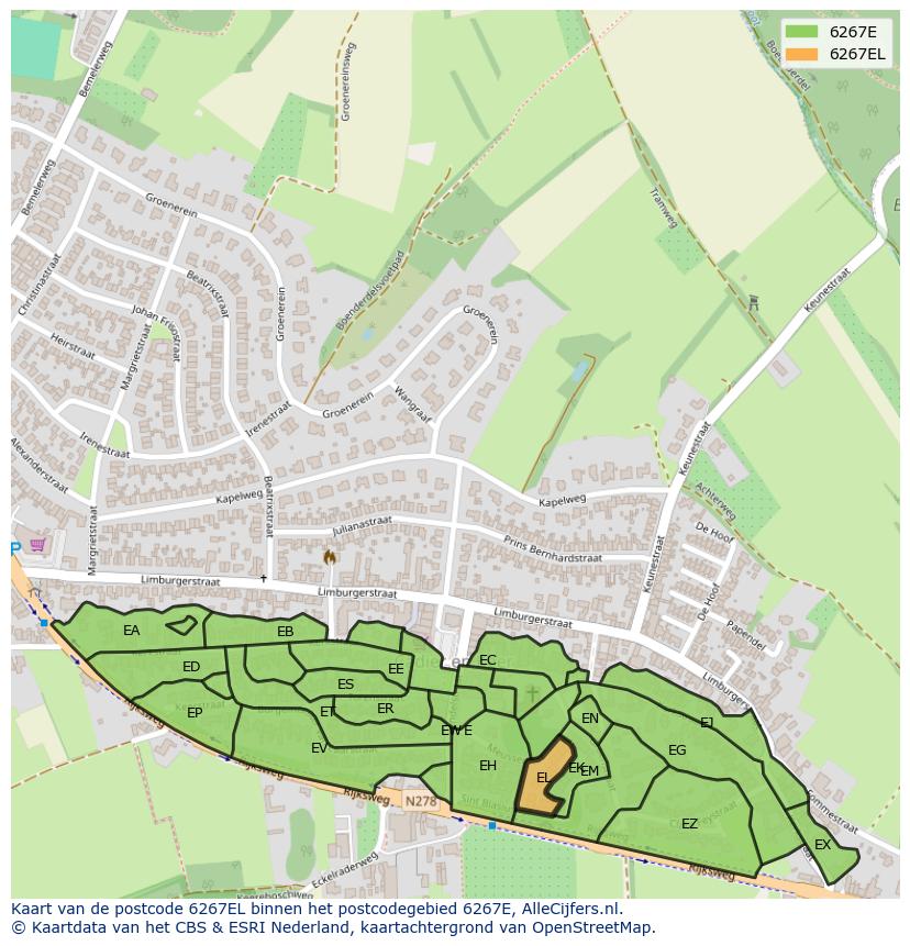 Afbeelding van het postcodegebied 6267 EL op de kaart.
