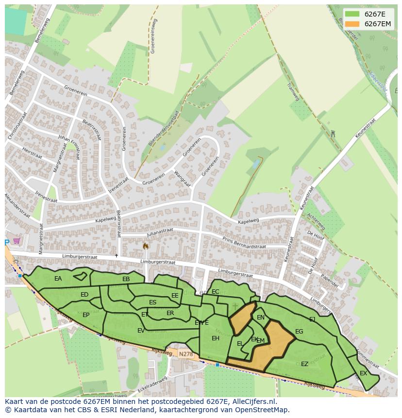 Afbeelding van het postcodegebied 6267 EM op de kaart.