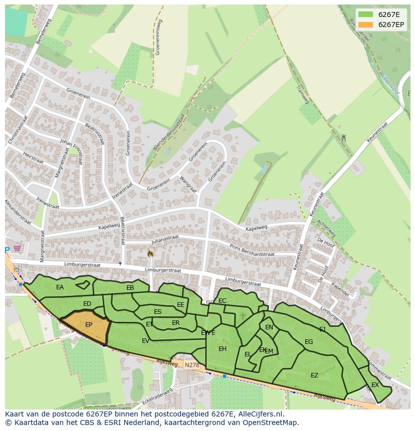 Afbeelding van het postcodegebied 6267 EP op de kaart.