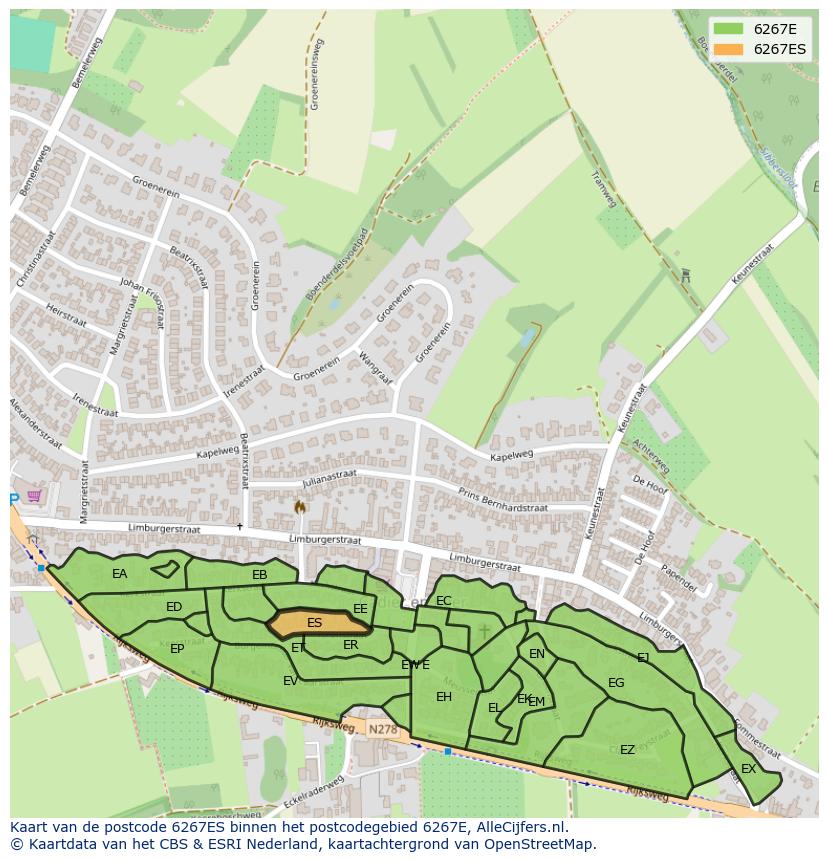 Afbeelding van het postcodegebied 6267 ES op de kaart.