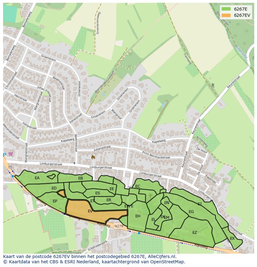Afbeelding van het postcodegebied 6267 EV op de kaart.