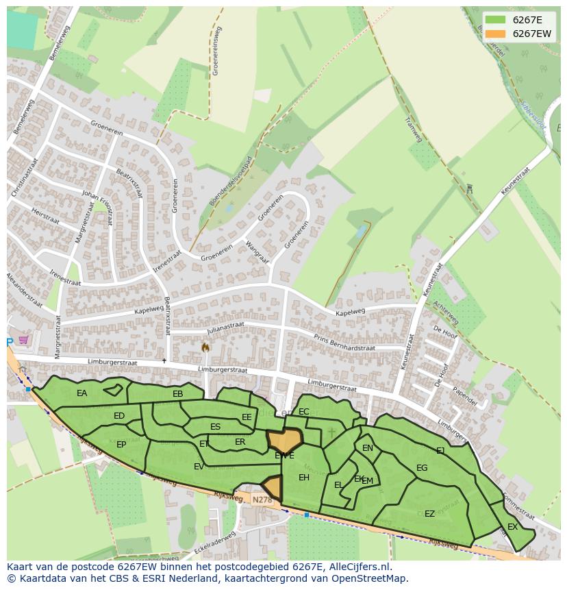 Afbeelding van het postcodegebied 6267 EW op de kaart.