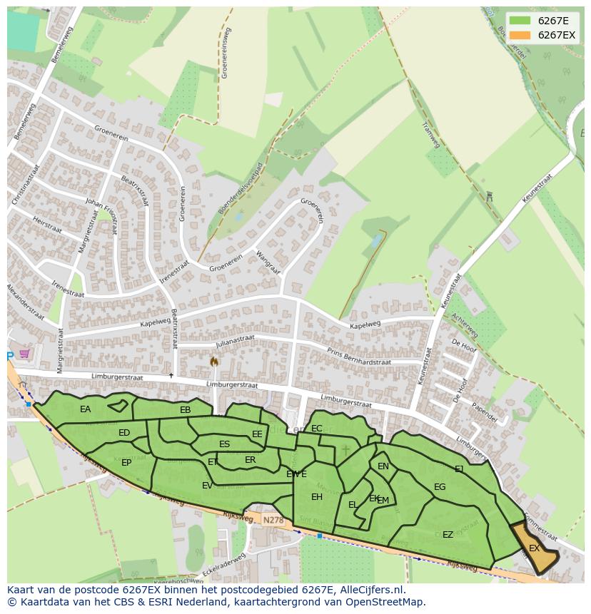 Afbeelding van het postcodegebied 6267 EX op de kaart.