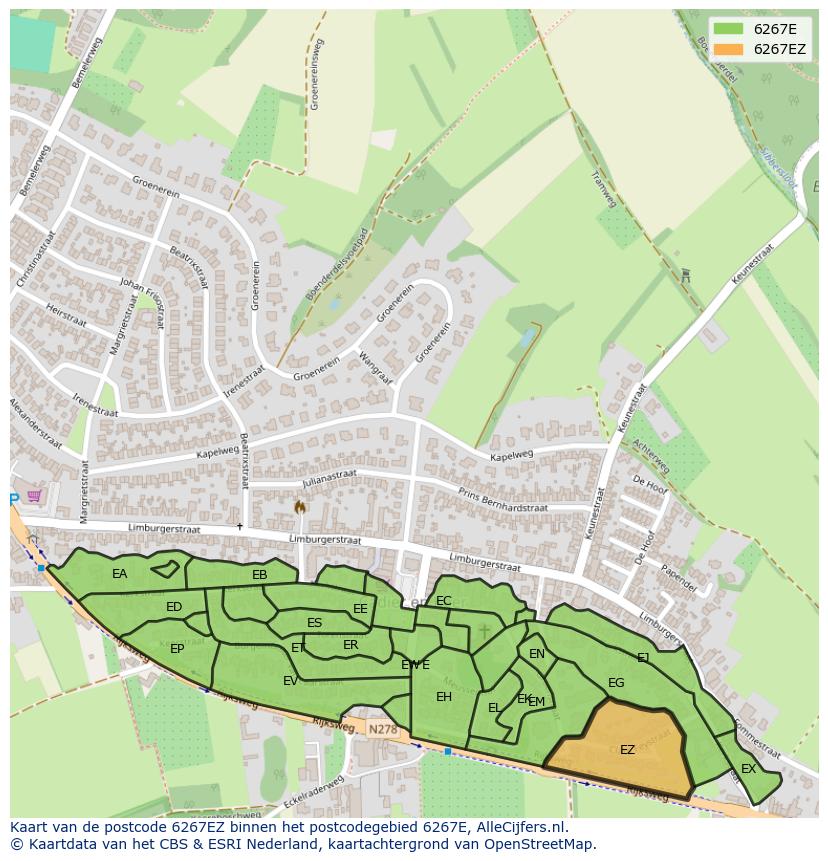 Afbeelding van het postcodegebied 6267 EZ op de kaart.