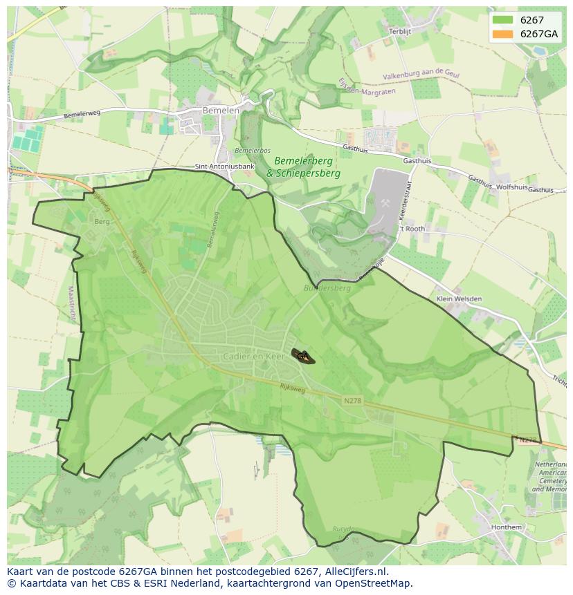 Afbeelding van het postcodegebied 6267 GA op de kaart.