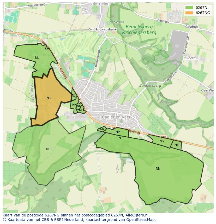 Afbeelding van het postcodegebied 6267 NG op de kaart.