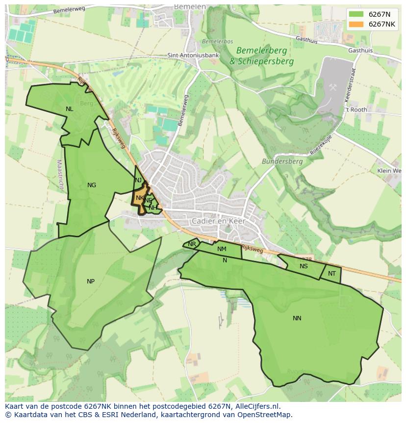 Afbeelding van het postcodegebied 6267 NK op de kaart.