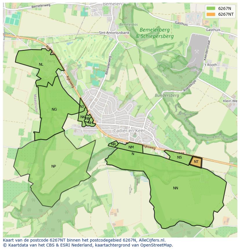 Afbeelding van het postcodegebied 6267 NT op de kaart.