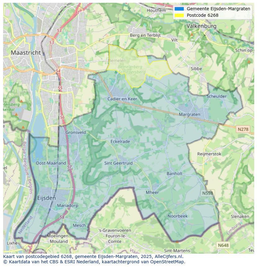 Afbeelding van het postcodegebied 6268 op de kaart.