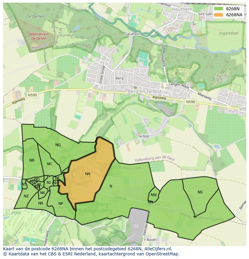 Afbeelding van het postcodegebied 6268 NA op de kaart.