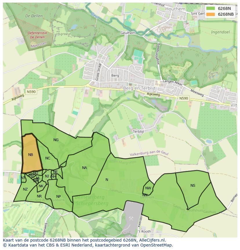 Afbeelding van het postcodegebied 6268 NB op de kaart.