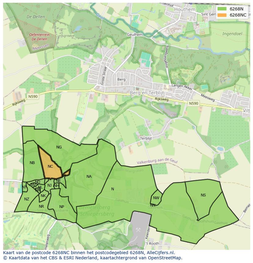 Afbeelding van het postcodegebied 6268 NC op de kaart.