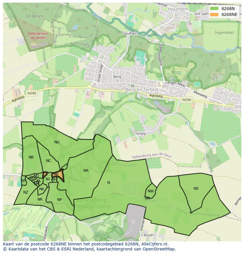 Afbeelding van het postcodegebied 6268 NE op de kaart.