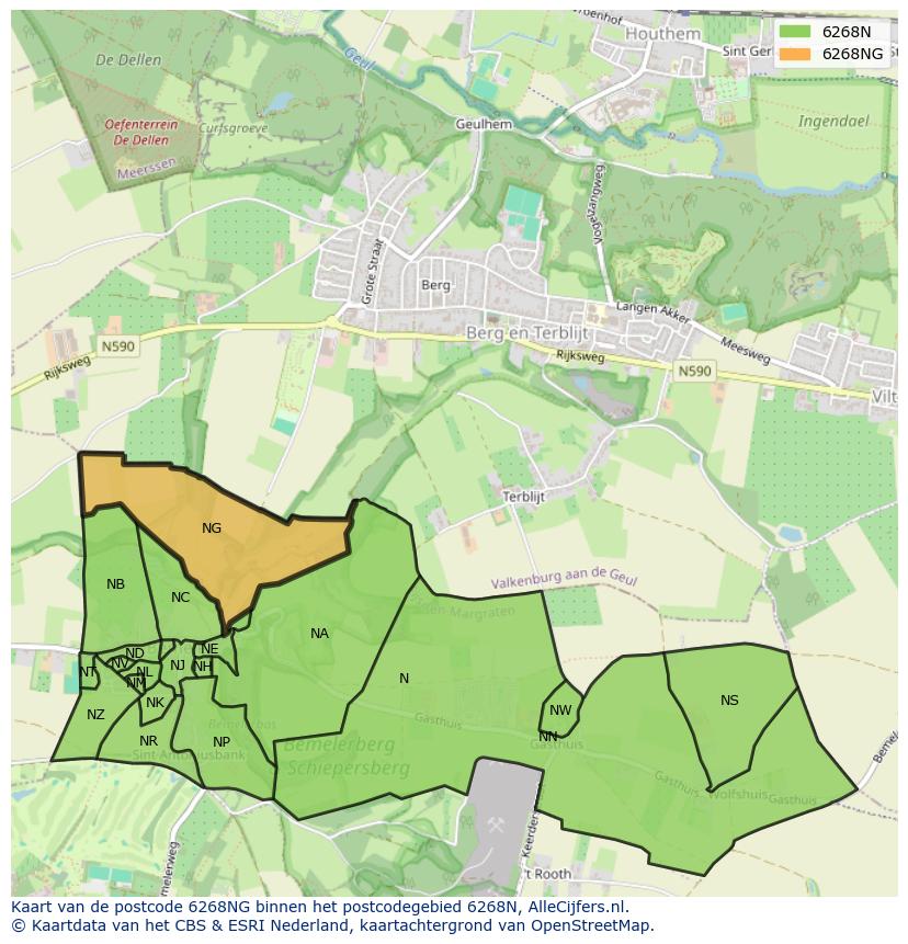 Afbeelding van het postcodegebied 6268 NG op de kaart.