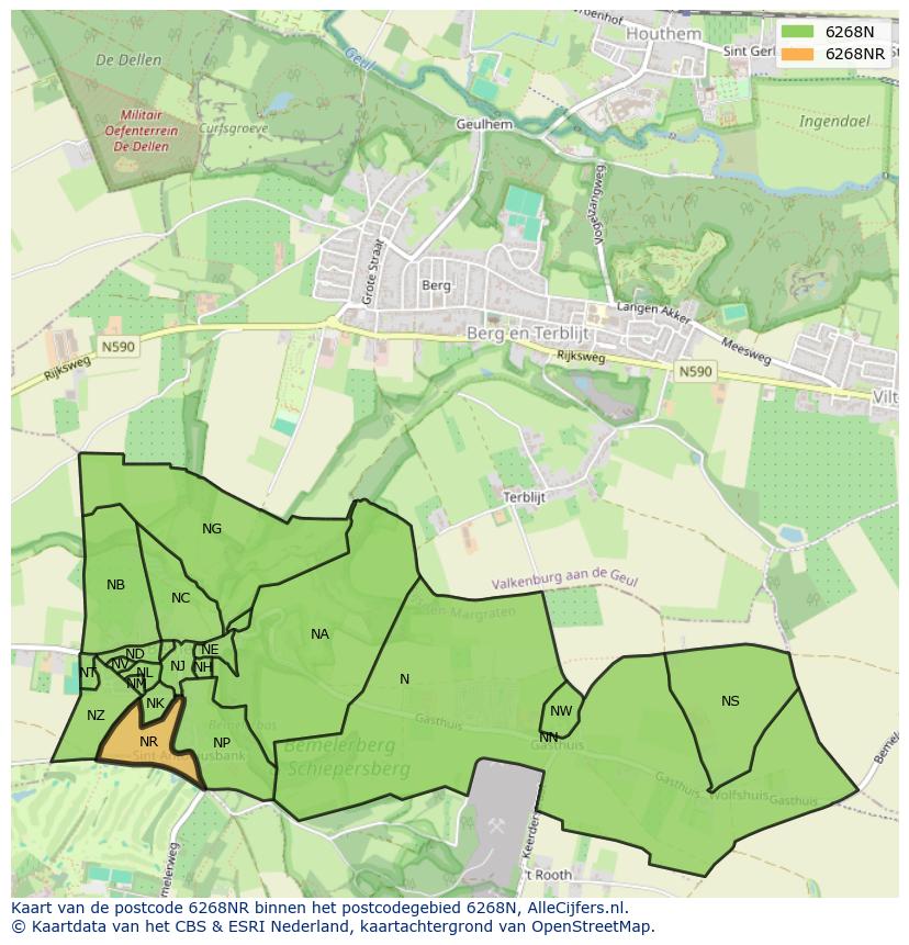 Afbeelding van het postcodegebied 6268 NR op de kaart.