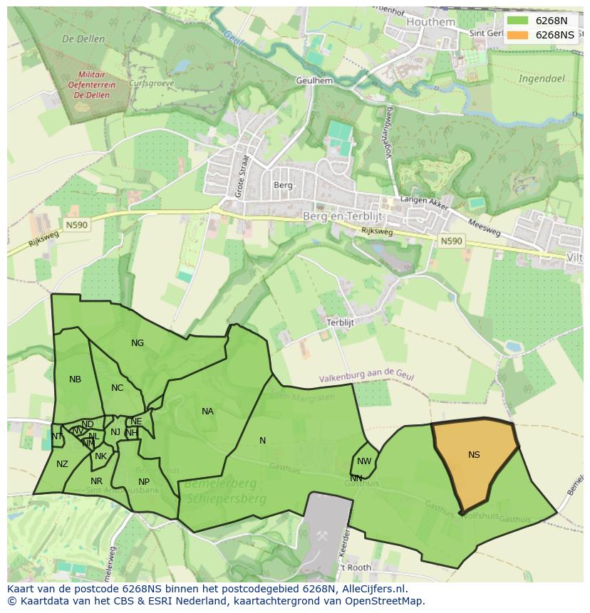 Afbeelding van het postcodegebied 6268 NS op de kaart.