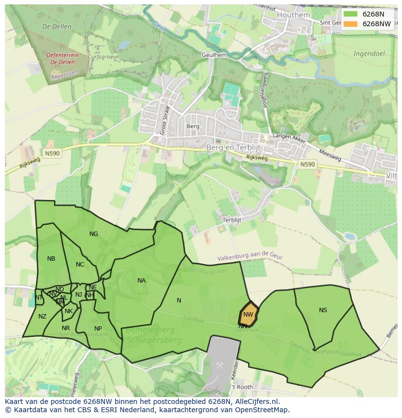 Afbeelding van het postcodegebied 6268 NW op de kaart.