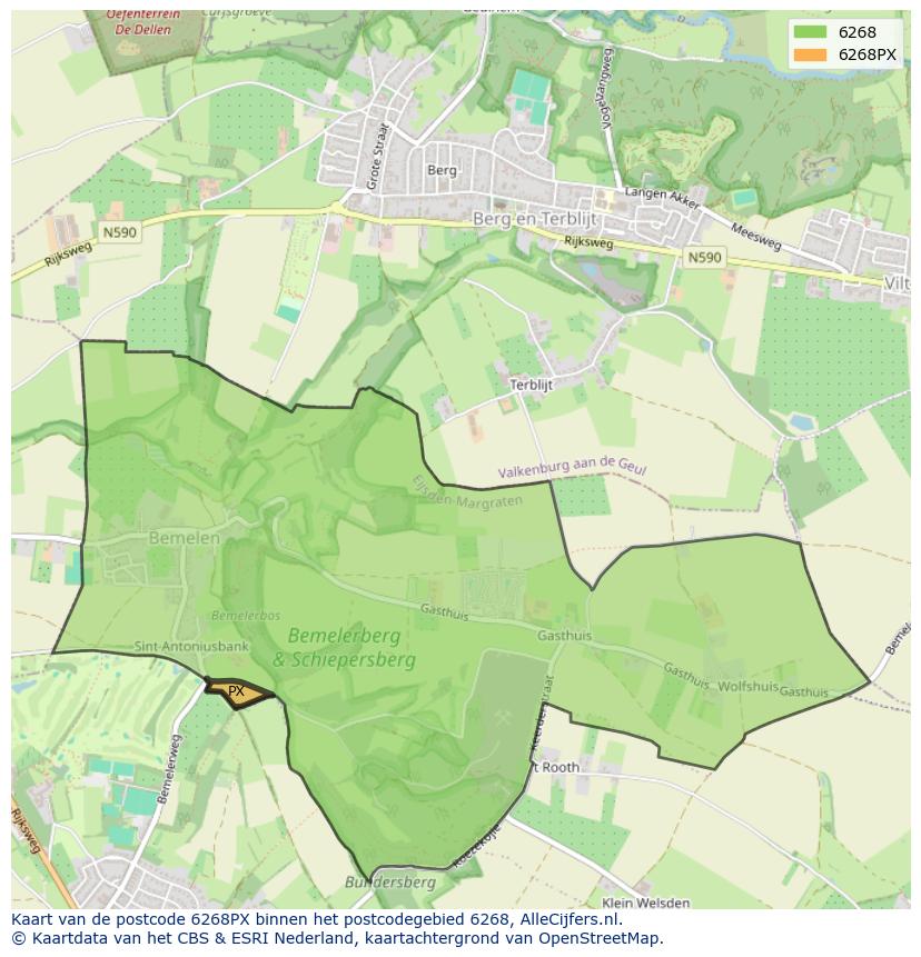 Afbeelding van het postcodegebied 6268 PX op de kaart.