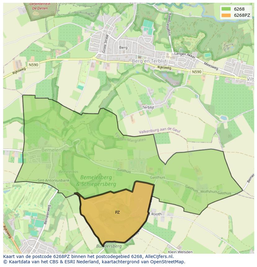 Afbeelding van het postcodegebied 6268 PZ op de kaart.