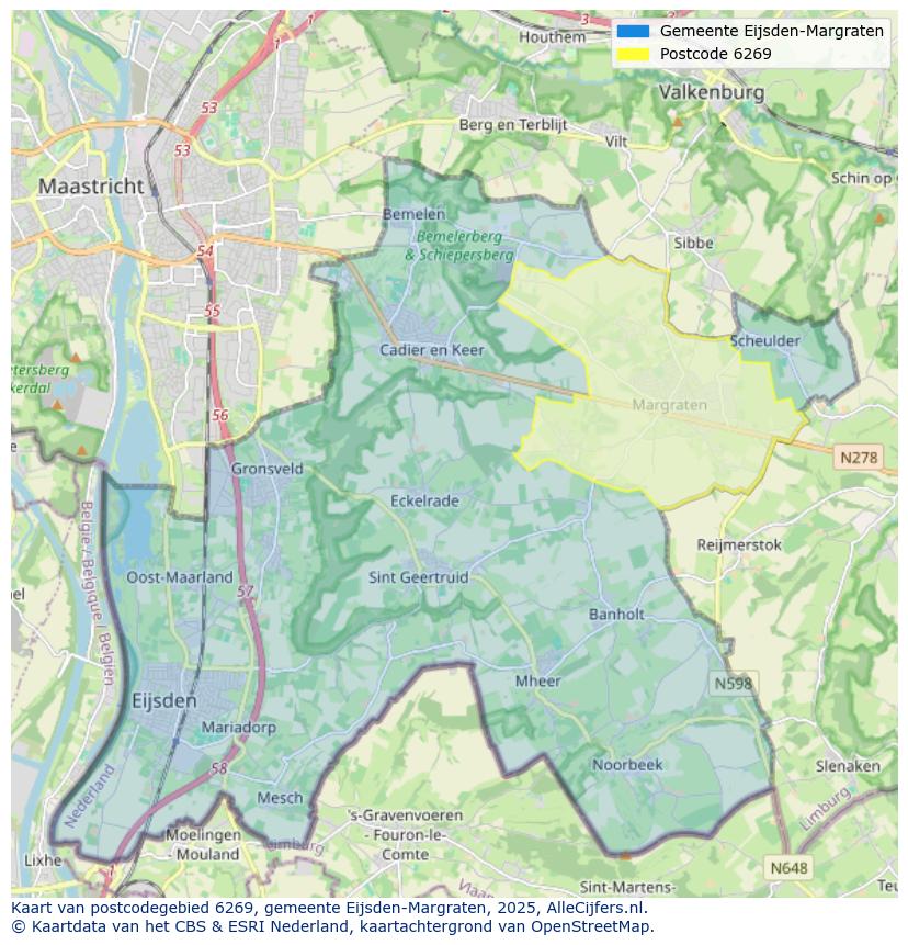 Afbeelding van het postcodegebied 6269 op de kaart.