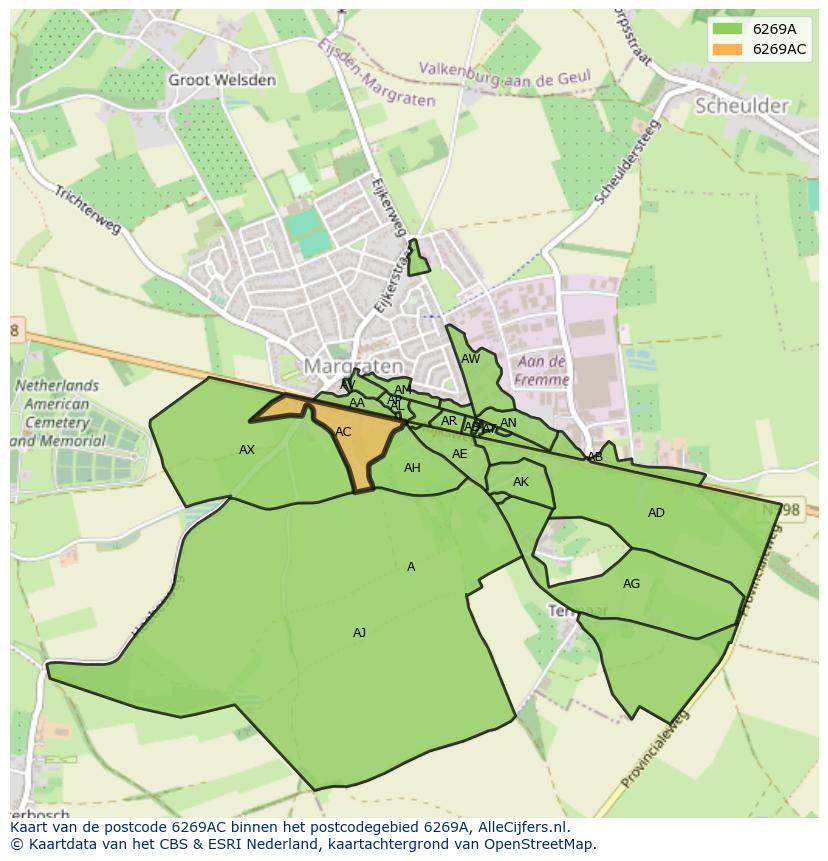 Afbeelding van het postcodegebied 6269 AC op de kaart.
