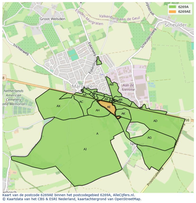 Afbeelding van het postcodegebied 6269 AE op de kaart.