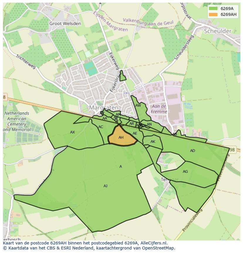 Afbeelding van het postcodegebied 6269 AH op de kaart.