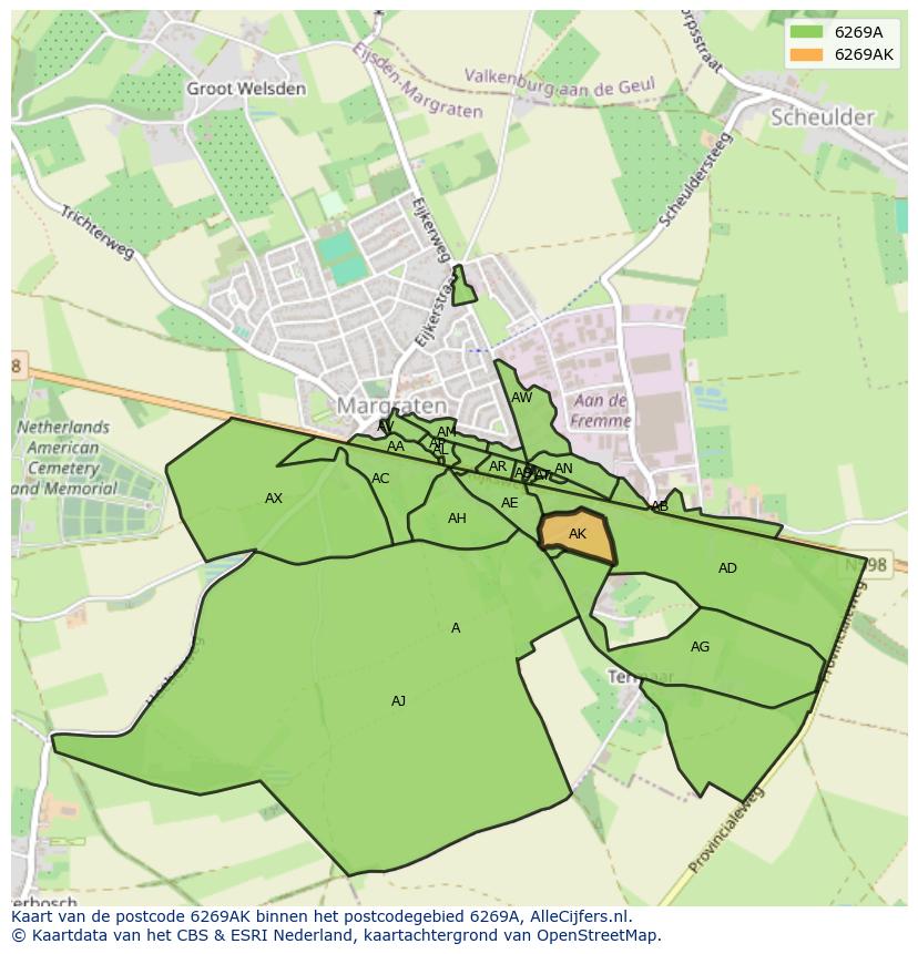 Afbeelding van het postcodegebied 6269 AK op de kaart.