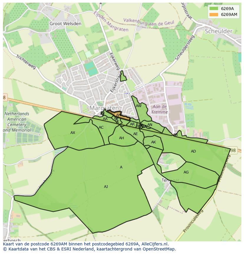 Afbeelding van het postcodegebied 6269 AM op de kaart.