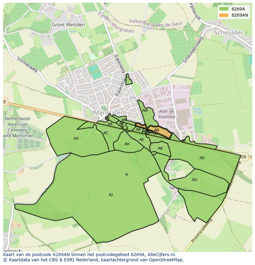 Afbeelding van het postcodegebied 6269 AN op de kaart.