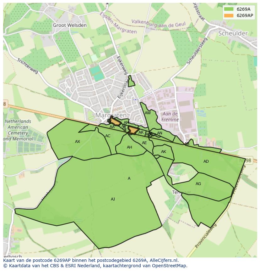 Afbeelding van het postcodegebied 6269 AP op de kaart.