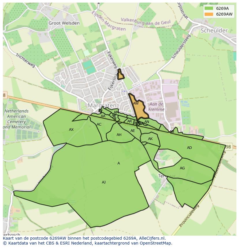 Afbeelding van het postcodegebied 6269 AW op de kaart.