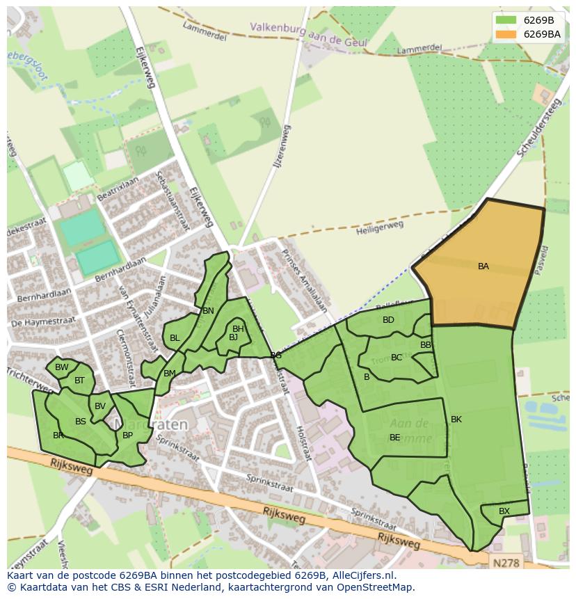 Afbeelding van het postcodegebied 6269 BA op de kaart.